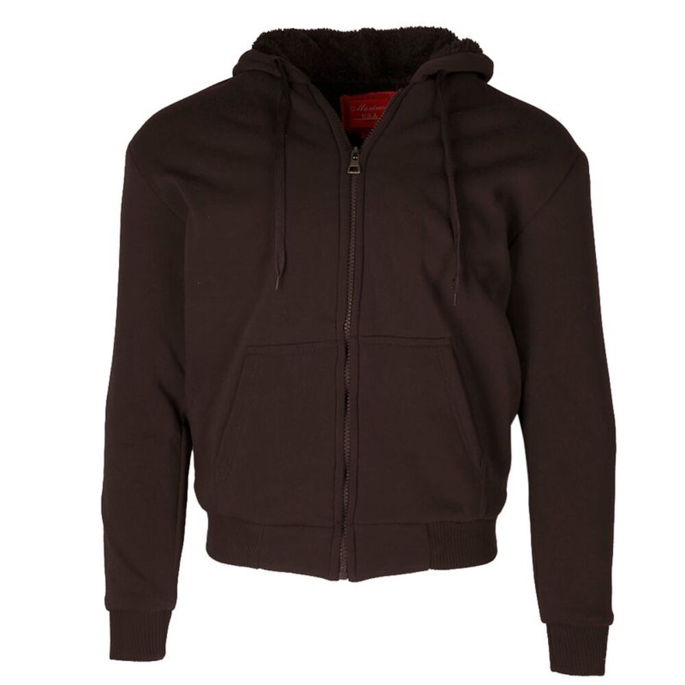 Maximos Men's 5008 Sherpa Lined Long Sleeve Full Zip Hoodie Brown